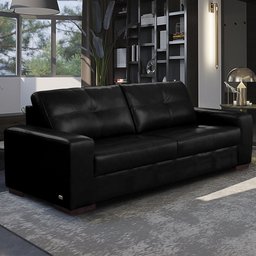 Sofá Decorativo 2 Lugares Turim 200cm Couro Preto G58 - Gran Belo - 1