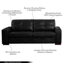 Sofá Decorativo 2 Lugares Turim 200cm Couro Preto G58 - Gran Belo - 3