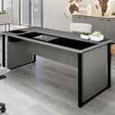 Ver imagem 1 de Mesa Executiva para Escritório Diretor com Caixa de Tomadas Porta Objetos 200cm Corporate Cinza Sagrado e Preto