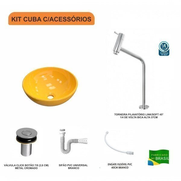 Kit Cuba R35 com Torneira Link 1062 Metal e Válvula Click 1 Polegada B e Sifão Pvc e Flexível Compac - 3