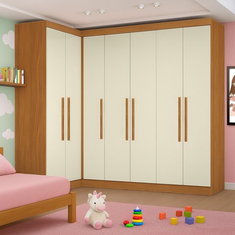 Guarda-Roupa Modulado Infantil 7 Portas Jasmim Bege/Cinamomo/Off White