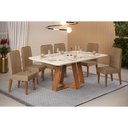 Ver imagem 1 de Conjunto: Mesa de Cozinha Celeste C/ Tampo Madeirado C/ Vidro Curvo 160x90cm e 6 Cadeiras Lia Freijo