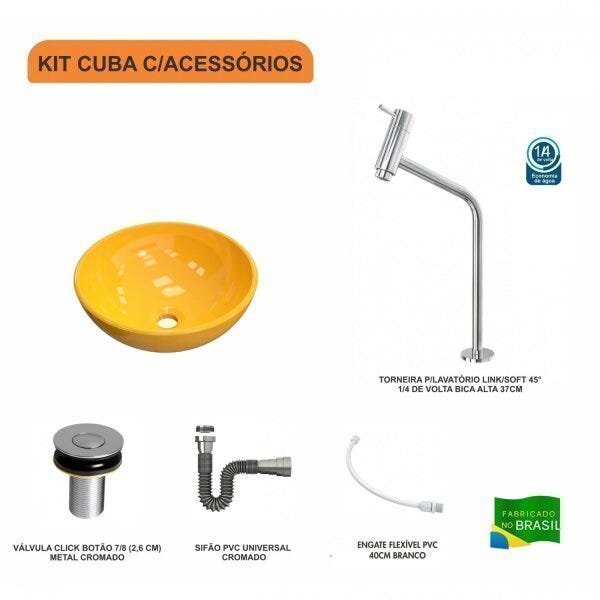 Kit Cuba R35 com Torneira Link 1062 Metal e Válvula Click 1 Polegada B e Sifão Cromado e Flexível Co - 3