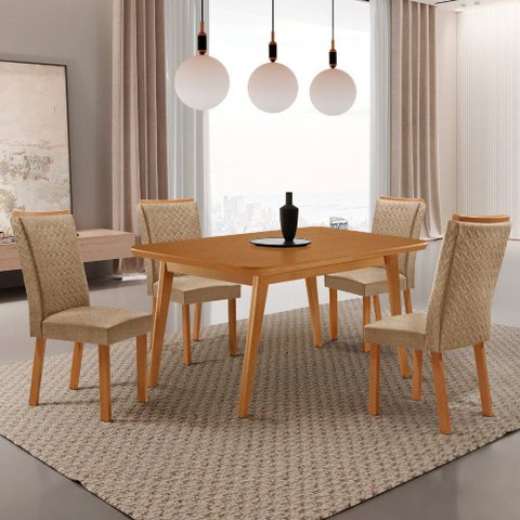Mesa de Jantar Copper 120cm Tampo MDF Laminado Canto Copo com 4 Cadeiras Lisa