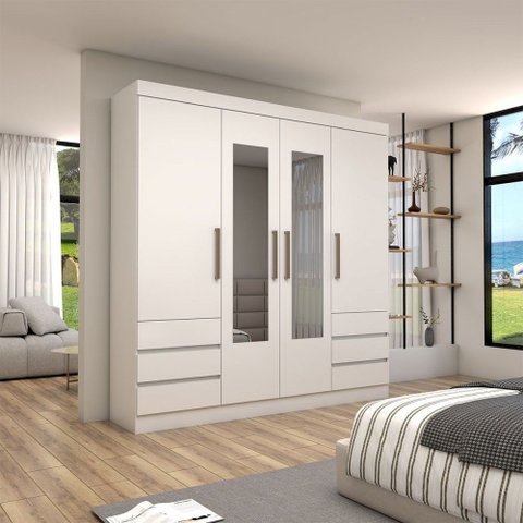 Guarda-roupa Casal Romenia Slim 4 Portas 6 Gavetas Branco - Panorama Móveis