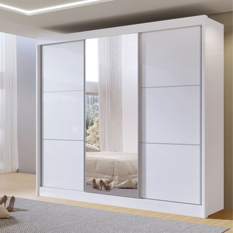 Guarda-roupa Casal 3 Portas de Correr com Espelho 100 % Mdf Cristal