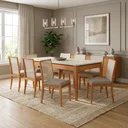Ver imagem 1 de Conjunto Mesa de Jantar Mira com 8 Cadeiras em Madeira Maciça e Tampo com Vidro Nature/Off White/Fendi