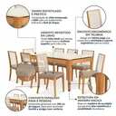 Ver imagem 4 de Conjunto Mesa de Jantar Mira com 8 Cadeiras em Madeira Maciça e Tampo com Vidro Nature/Off White/Fendi