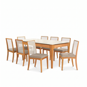 Ver imagem 2 de Conjunto Mesa de Jantar Mira com 8 Cadeiras em Madeira Maciça e Tampo com Vidro Nature/Off White/Fendi