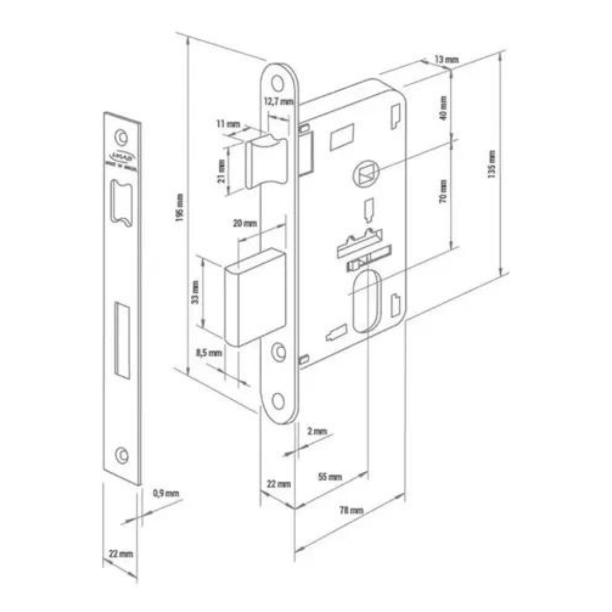 Fechadura Imab Duna 3 - Porta Banheiro Escovada 55mm - 3