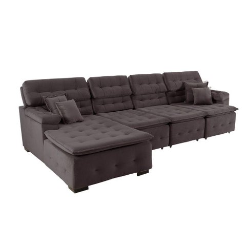 Sofá Orlando 3.45x2.10m com Chaise, Retrátil e Reclinável - Marrom