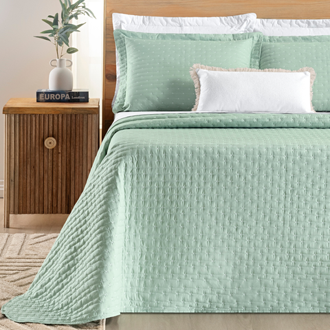 Conjunto Cama Casal King Size Lory 200 Fios Bordado 100%algodao Verity:verde