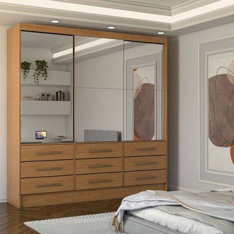 Guarda-roupa Casal Taylor Premium 3 Portas 9 Gavetas com Espelho Cinamomo - Panorama Móveis