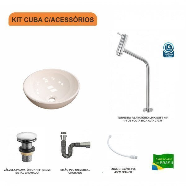 Kit Cuba R35 com Torneira Link 1062 Metal e Válvula Click 1 Polegada e meia e Sifão Cromado e Flexív - 3