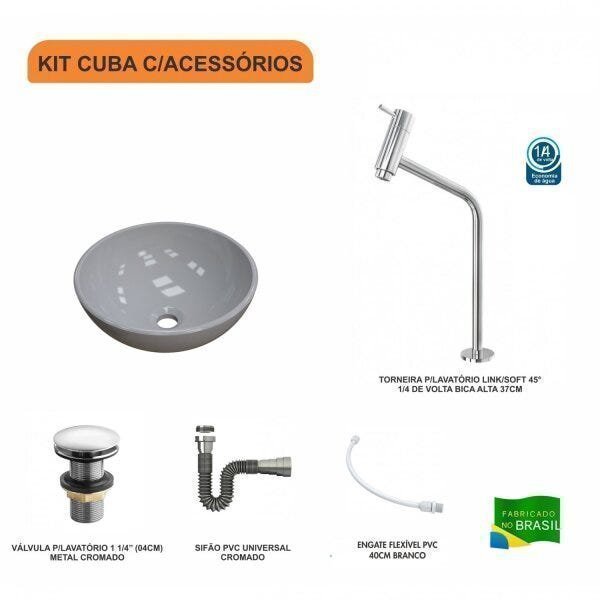 Kit Cuba R35 com Torneira Link 1062 Metal e Válvula Click 1 Polegada e meia e Sifão Cromado e Flexív - 3