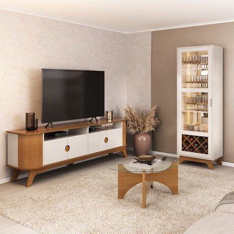 Conjunto Sala de Estar Mesa de Centro Levitá e Cristaleira Mirage e Rack Vivaldi 2m