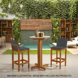 Kit 2 Banquetas Alta Pérola com Encosto Estofada em Veludo Cinza Madeira Maciça Castanho - 2