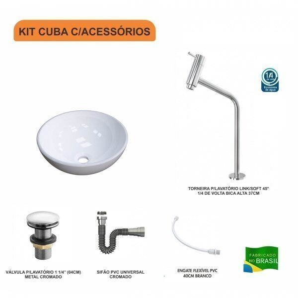 Kit Cuba R35 com Torneira Link 1062 Metal e Válvula Click 1 Polegada e meia e Sifão Cromado e Flexív - 3