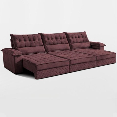 Sofá Retrátil e Reclinável 3,60m com Molas e Espuma D33 Thunder Velusoft Vinho Cama Inbox