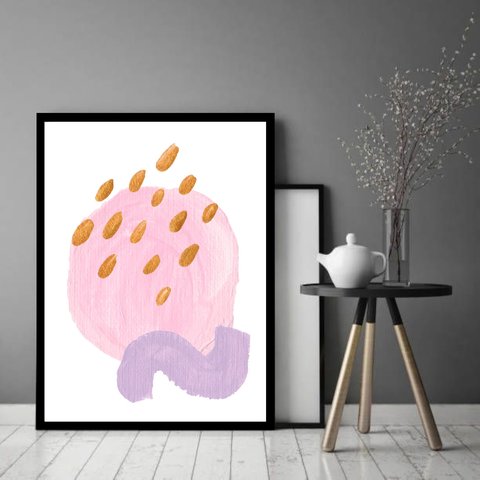 Quadro Decorativo Abstrato Pontinhos Dourado - 70x50cm:moldura Branca