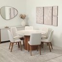 Ver imagem 1 de Conjunto de Jantar Mesa Redonda com Vidro 6 Cadeiras Kalina - Canella C/ Off White