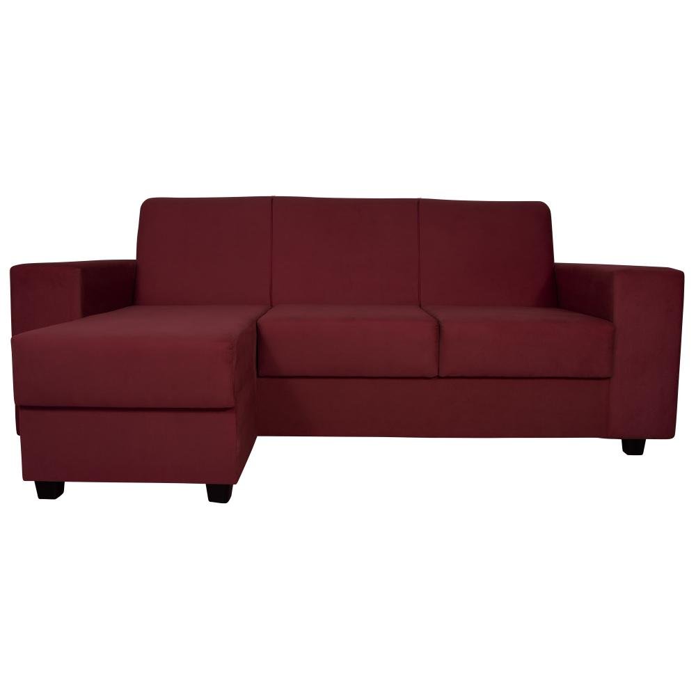 Sofá 3 Lugares Com Chaise 1,88m Orion Veludo Bordô - 5