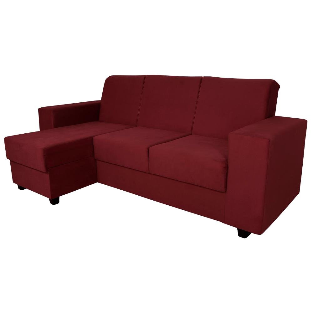 Sofá 3 Lugares Com Chaise 1,88m Orion Veludo Bordô - 1