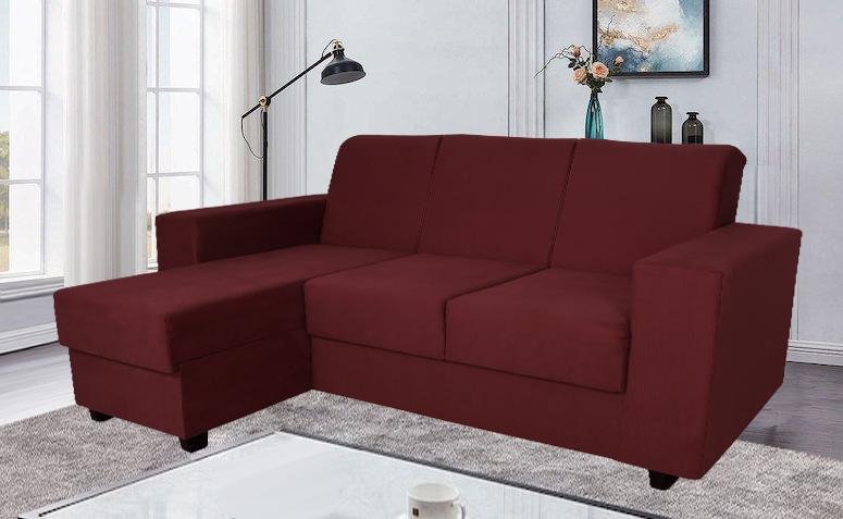 Sofá 3 Lugares Com Chaise 1,88m Orion Veludo Bordô - 2