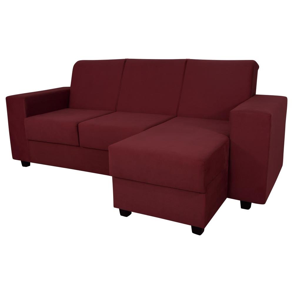 Sofá 3 Lugares Com Chaise 1,88m Orion Veludo Bordô - 3