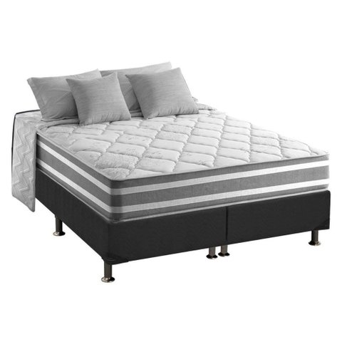 Cama Box King: Colchão Molas Ensacadas Duo Sono + Base Crc Suede Gray (193x203)