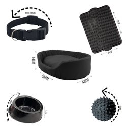 Kit Pet Médio Cama Europa Sanitário Comedouro Coleira Bola - Preto - 3