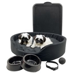 Kit Pet Médio Cama Europa Sanitário Comedouro Coleira Bola - Preto - 1