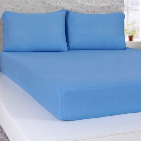 Jogo de Cama Casal Serena 3 Pçs Malha 100% Algodão 138x188x23cm Azul