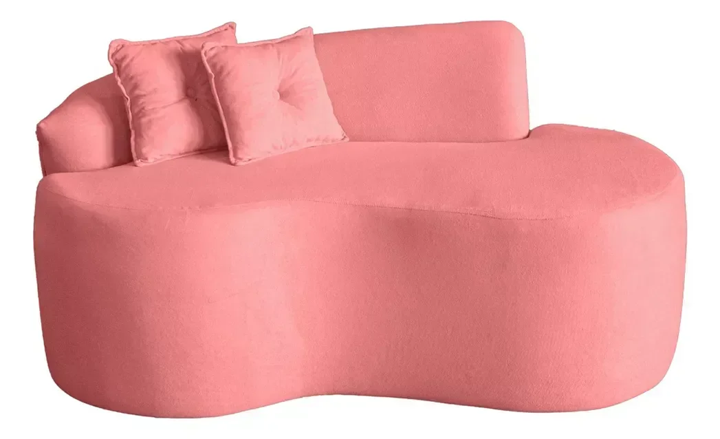 Sofá Feijão Curvo Pequeno 2 Lugares Moderno Forma Orgânica Bouclé Rosa