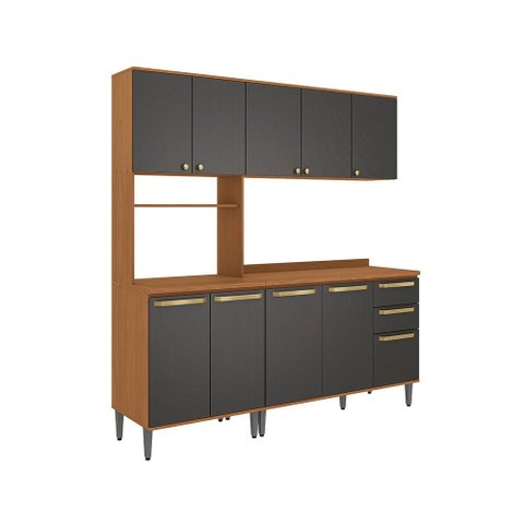Armário de Cozinha Compacta Kit Forno 190cm Canela/Preto Grid Elara Kappesberg