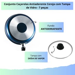 Conjunto Panelas 7 Pecas Teflon Antiaderente Cor Azul Tampa de Vidro - 5