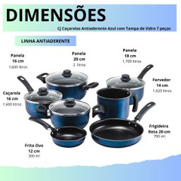 Conjunto Panelas 7 Pecas Teflon Antiaderente Cor Azul Tampa de Vidro - 6
