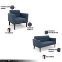 Ver imagem 3 de Conjunto Poltrona e Namoradeira Decorativa Karen Pés Fixo em Madeira Preto Suede Azul Marinho G19 -