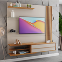 Ver imagem 1 de Painel para Tv até 60 Polegadas 1 Porta Basculante 4 Prateleiras Armani Off White/mel - Casa Giulia