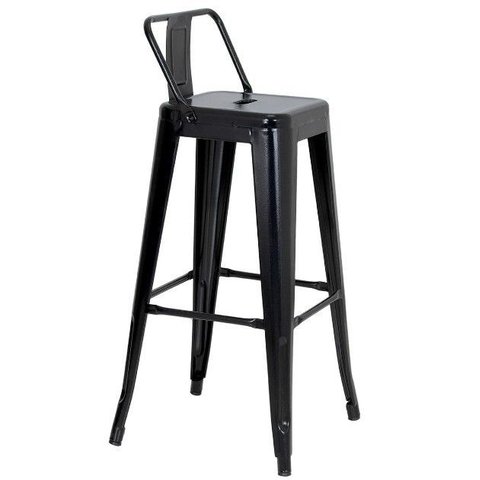 Banqueta Alta Industrial Preta em Aço 76cm Iron Tolix com Encosto - Decoreshop