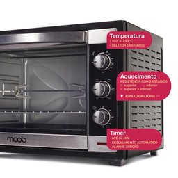 Forno Eletrico Moob 60L 1800W Preto Espeto Giratorio 110V - 3