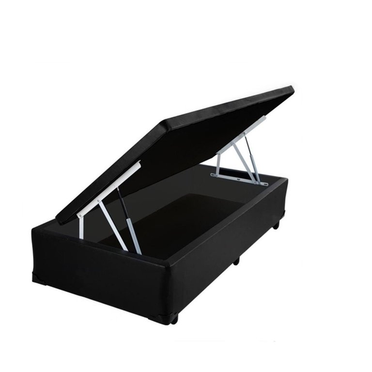 Cama Box Baú Solteiro Confort Acolchões Síntetico Preto