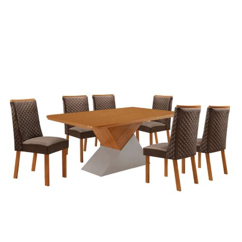 Mesa de Jantar Aster Yasmin 180 cm Tampo MDF Canto Copo Laminado com 6 Cadeiras Moderna Mobília