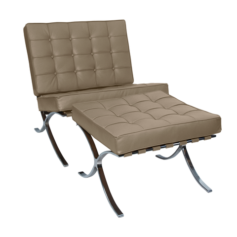 Poltrona com Banqueta Barcelona Base Inox Couro Natural Legitimo:marfim
