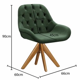 Poltrona Lua Cadeira Pé Giratória de Madeira Decoração Escritório - Veludo Verde - 5