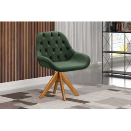 Poltrona Lua Cadeira Pé Giratória de Madeira Decoração Escritório - Veludo Verde - 4