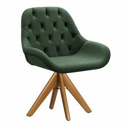Poltrona Lua Cadeira Pé Giratória de Madeira Decoração Escritório - Veludo Verde - 1