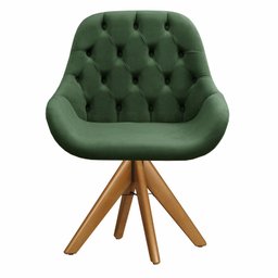 Poltrona Lua Cadeira Pé Giratória de Madeira Decoração Escritório - Veludo Verde - 2