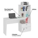 Ver imagem 3 de Escrivaninha Elisa com 6 Nichos e 2 Gavetas - Branco