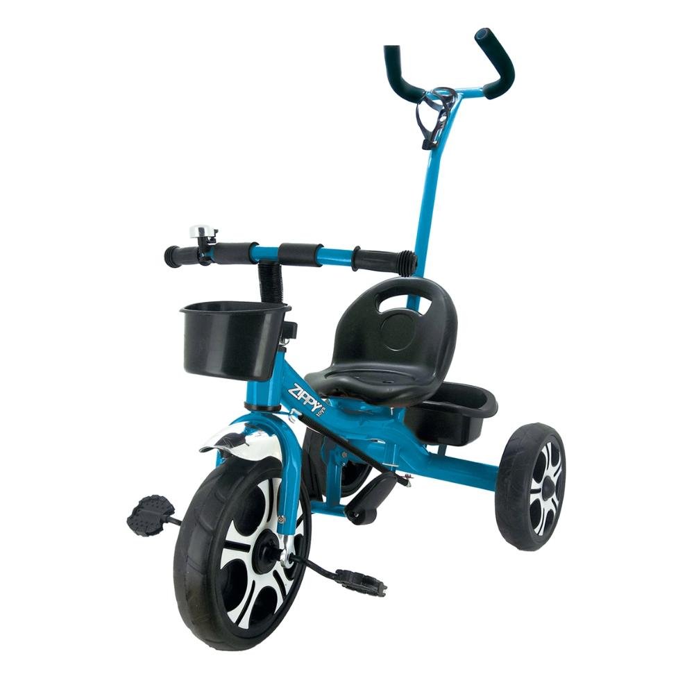 Triciclo Infantil Com Empurrador Pedal Cesta Azul Motoca